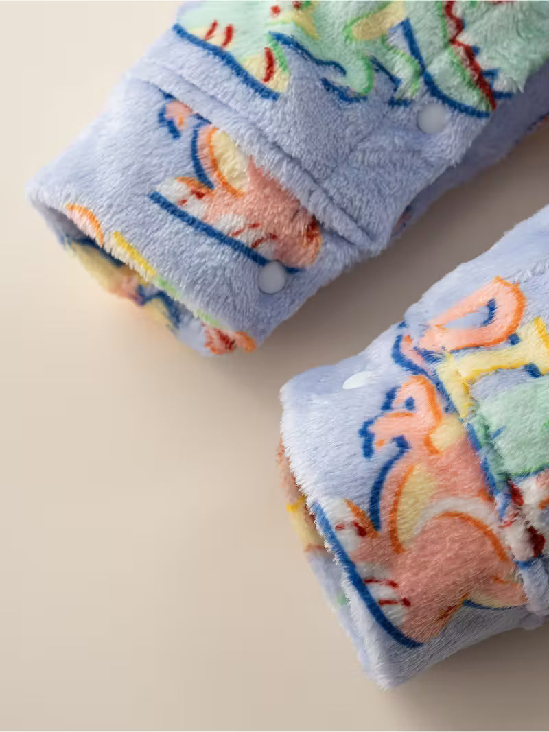 Rəngli Dinozavr Naxışlı Qız Uşaq Kapüşonlu Kombinezon – Evdə Oyun və Rahatlıq üçün İdeal