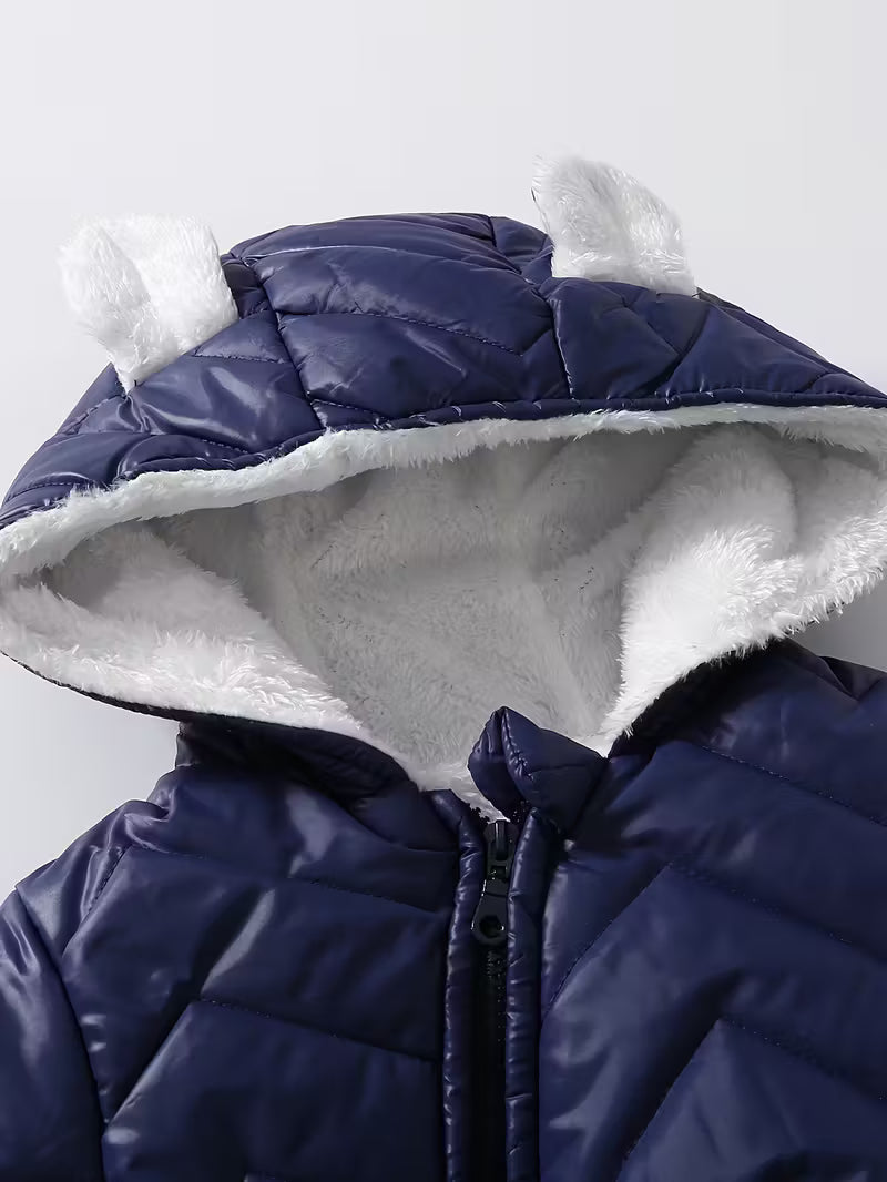 Qız Uşaqları üçün Yumşaq Fleece Astarlı Uzunqol Bodisi – Şirin Ayı Dizaynlı Kapüşonlu