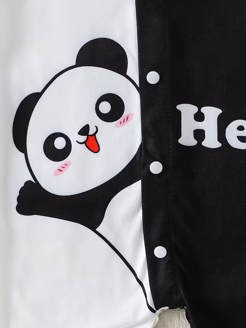 “2-li Dəst: Şirin Panda Naxışlı Rəngli Bodi və Şapka – Açıq Hava üçün İdea