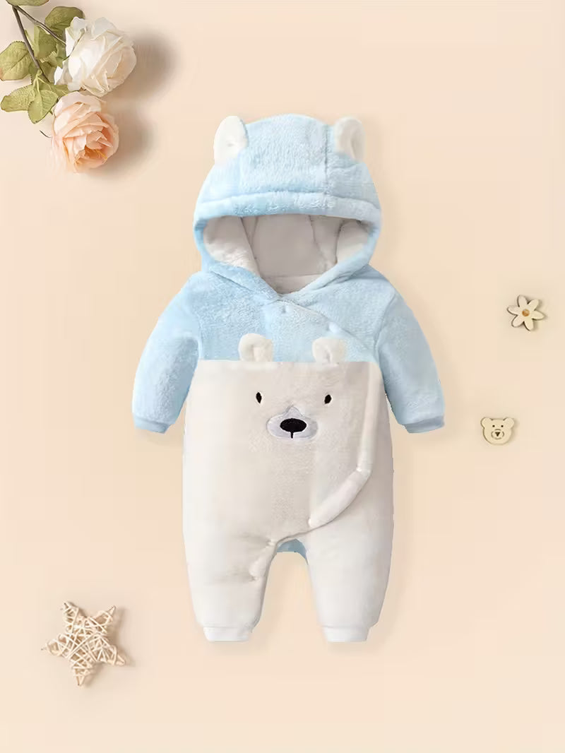 Qız və Oğlan Körpələr üçün Yumşaq Ayı Naxışlı Kombinezon – Payız/Qış üçün İdeal