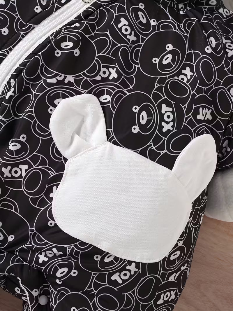 Körpələr üçün Qışlıq Fermuarlı Kombinezon – Rəng Bloklu, Yumşaq Polyester