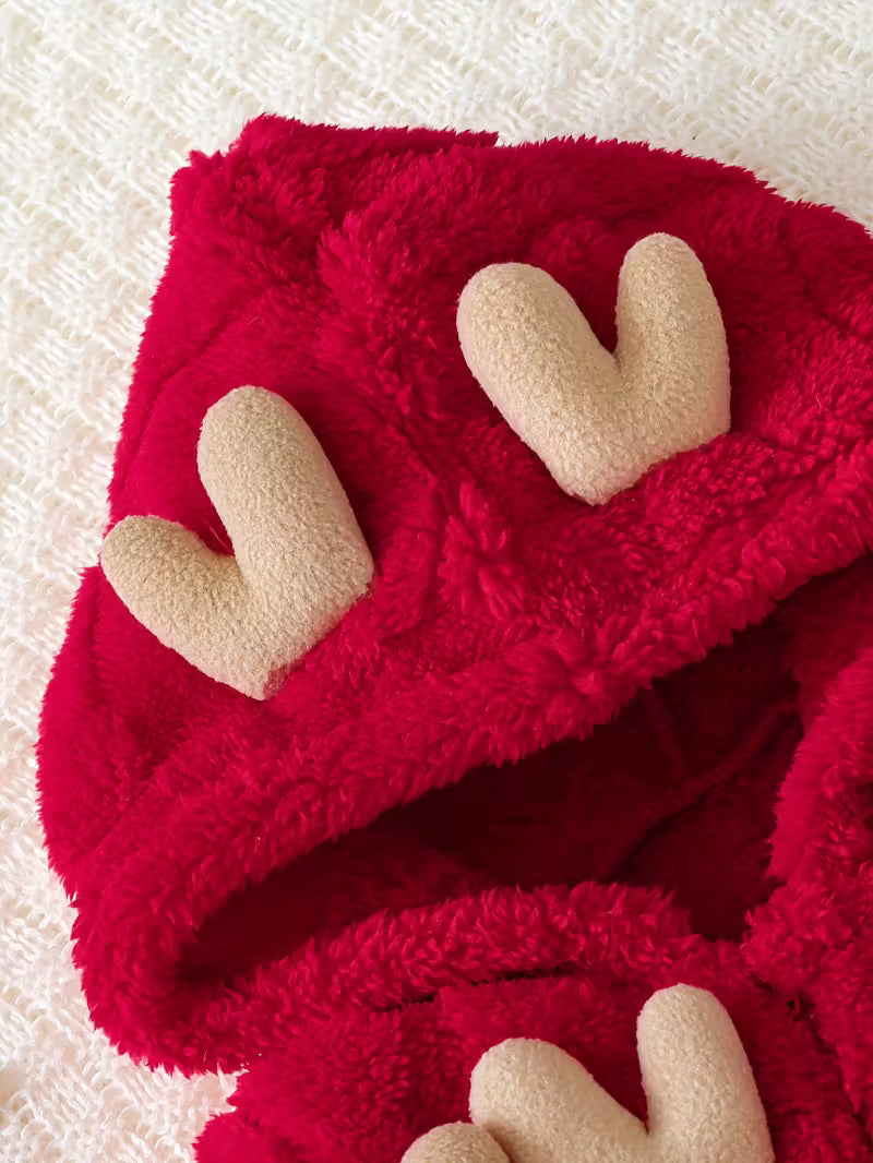 Körpələr üçün Qışlıq Plüş Geyik Başlıqlı Kombinezon – İsti & Milad Fotoşəkilləri üçün İdeal