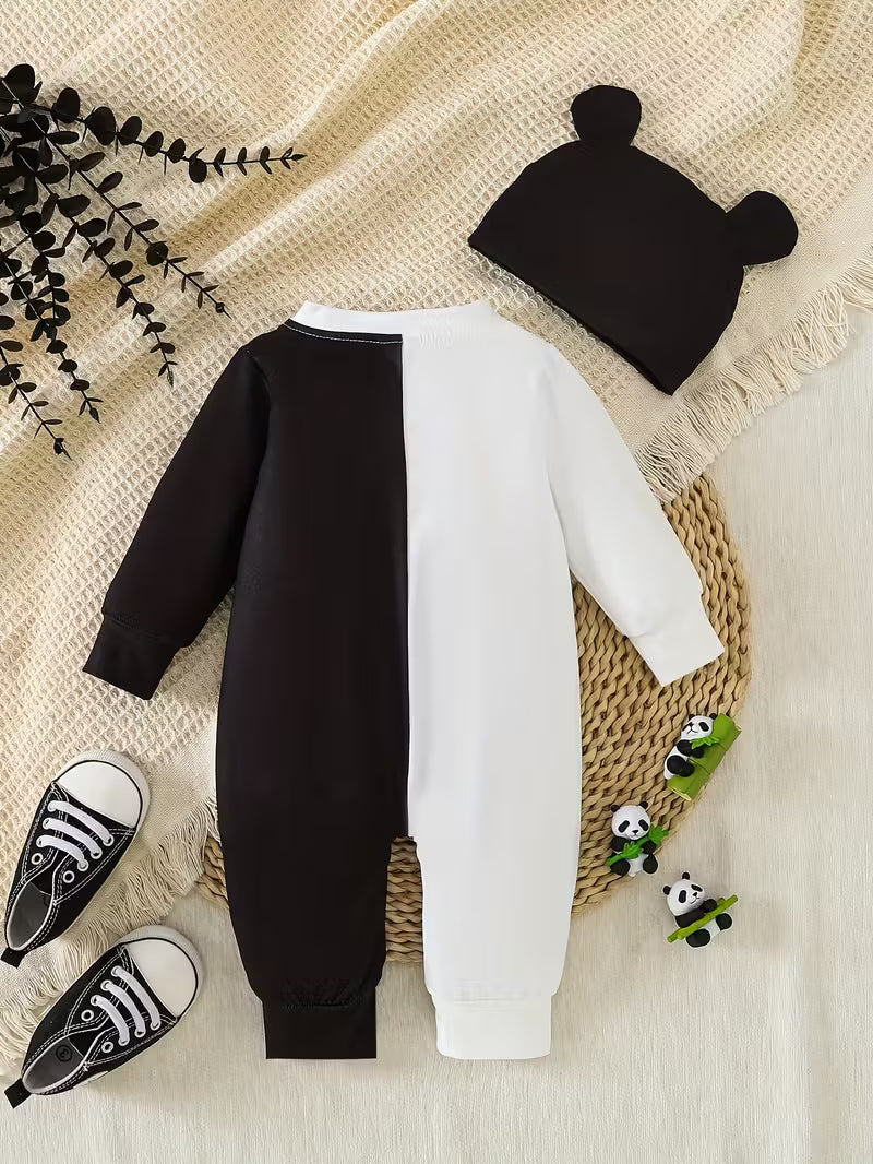 “2-li Dəst: Şirin Panda Naxışlı Rəngli Bodi və Şapka – Açıq Hava üçün İdea