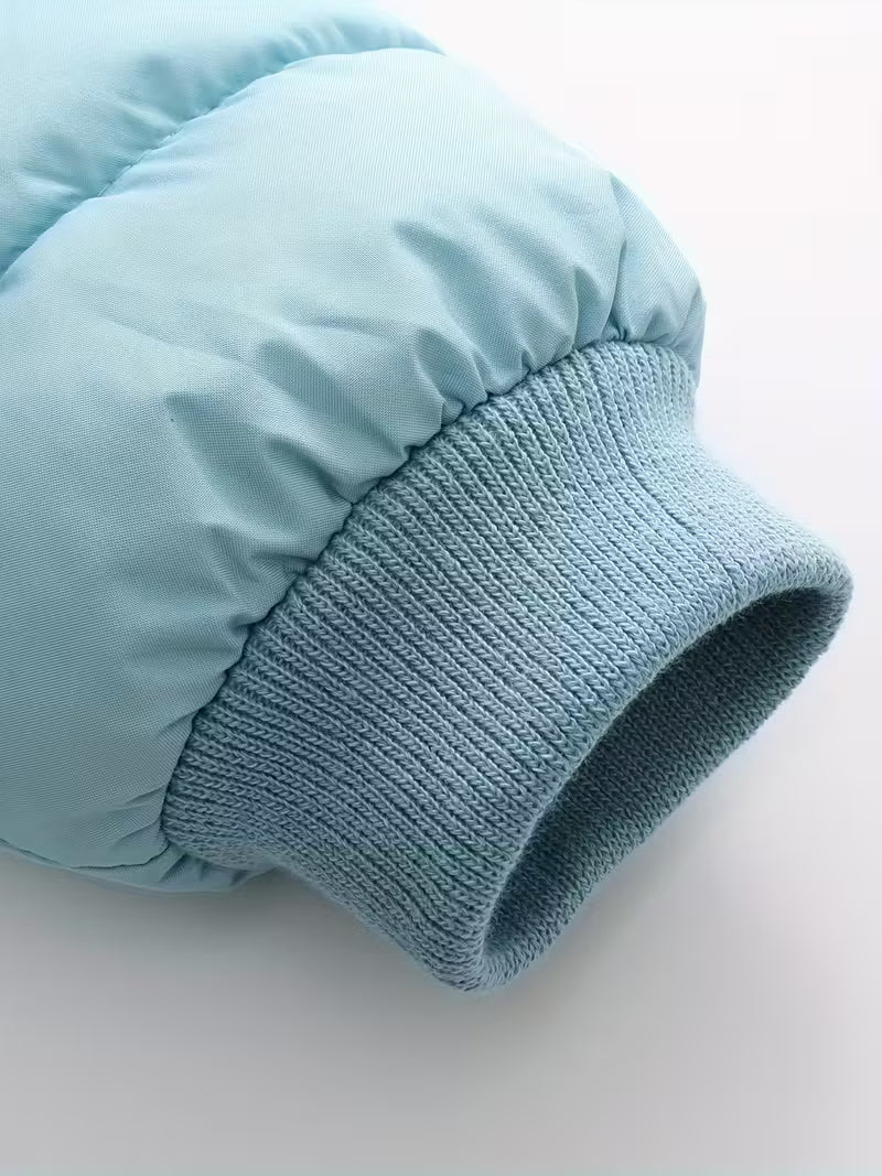 Uşaq Qış Snowsuit – Qapüşonlu, Ayı Naxışlı, Fleece Astarlı Romper, Fermuarlı Uzun Qol, 100% Polyester, Oğlan və Qız Üçün, Açıq Hava Üçün