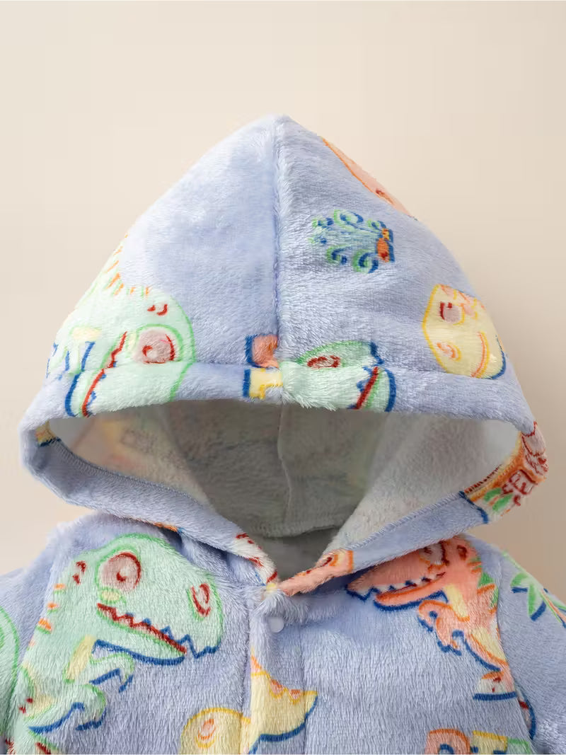 Rəngli Dinozavr Naxışlı Qız Uşaq Kapüşonlu Kombinezon – Evdə Oyun və Rahatlıq üçün İdeal