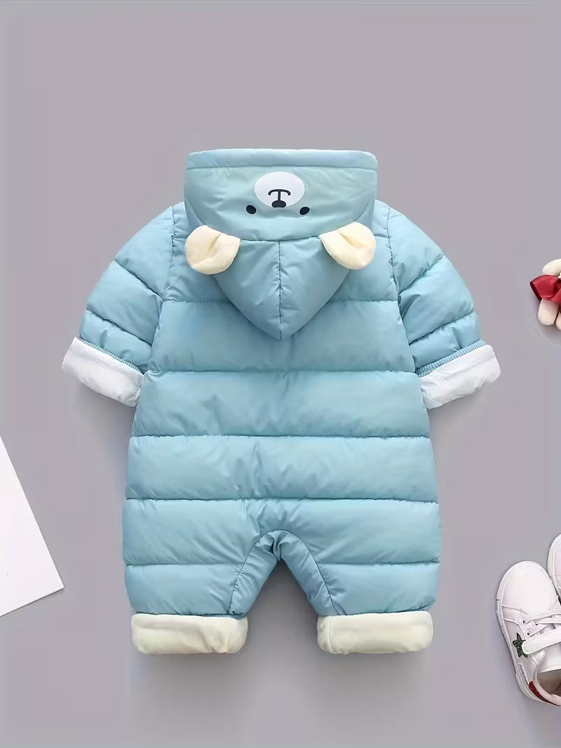 Unisex Qışlıq Ayı Başlıqlı İsti Romper – Sevimli və Rahat Xarici Geyim