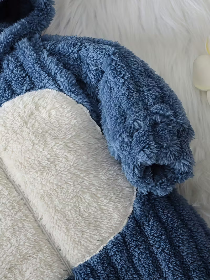 Oğlan Körpələr üçün Mavi Ayı Üzü Kapüşonlu Yumşaq Kombinezon – Foto & Açıq Hava üçün İdeal