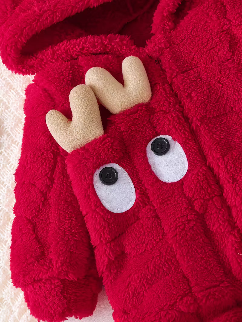 Körpələr üçün Qışlıq Plüş Geyik Başlıqlı Kombinezon – İsti & Milad Fotoşəkilləri üçün İdeal