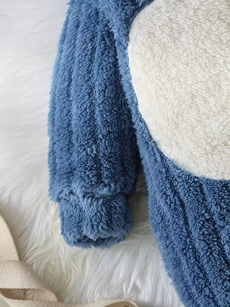 Oğlan Körpələr üçün Mavi Ayı Üzü Kapüşonlu Yumşaq Kombinezon – Foto & Açıq Hava üçün İdeal