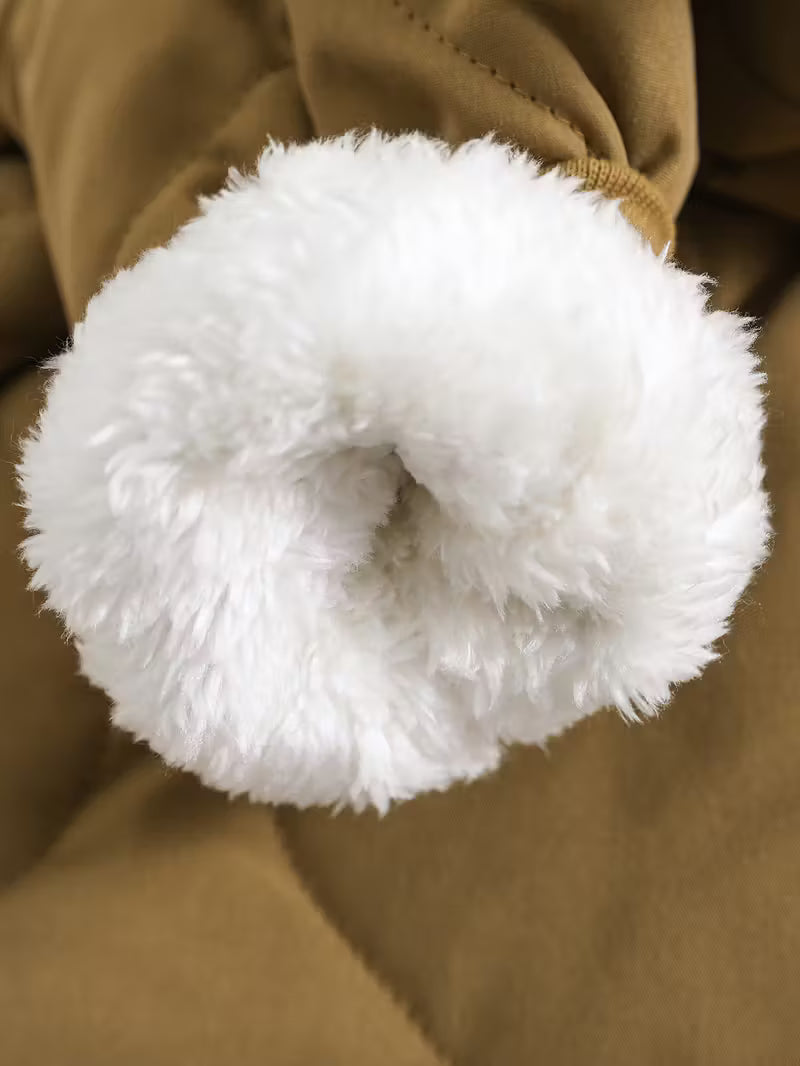 Dovşan Qulaqlı Rahat Boz Kapüşonlu Körpə Kombinezonu – Qalın Flis Astarı ilə Qışlıq Fermuarlı,