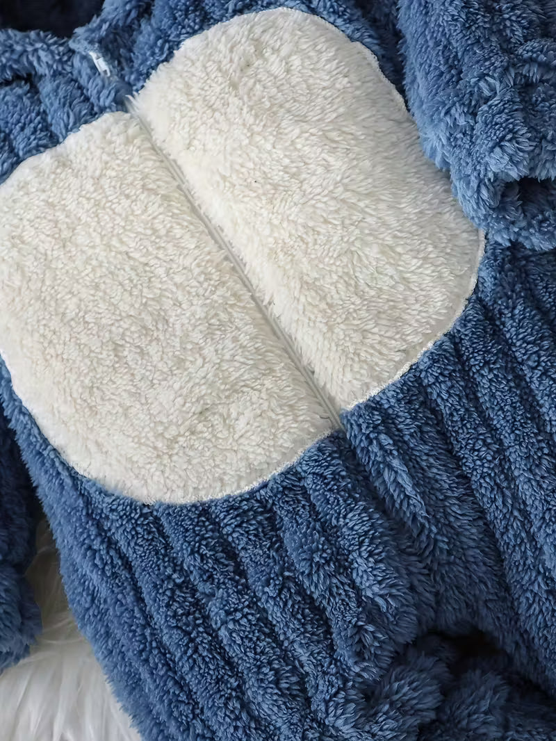 Oğlan Körpələr üçün Mavi Ayı Üzü Kapüşonlu Yumşaq Kombinezon – Foto & Açıq Hava üçün İdeal