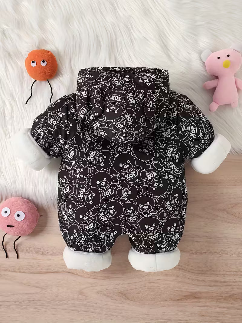 Körpələr üçün Qışlıq Fermuarlı Kombinezon – Rəng Bloklu, Yumşaq Polyester