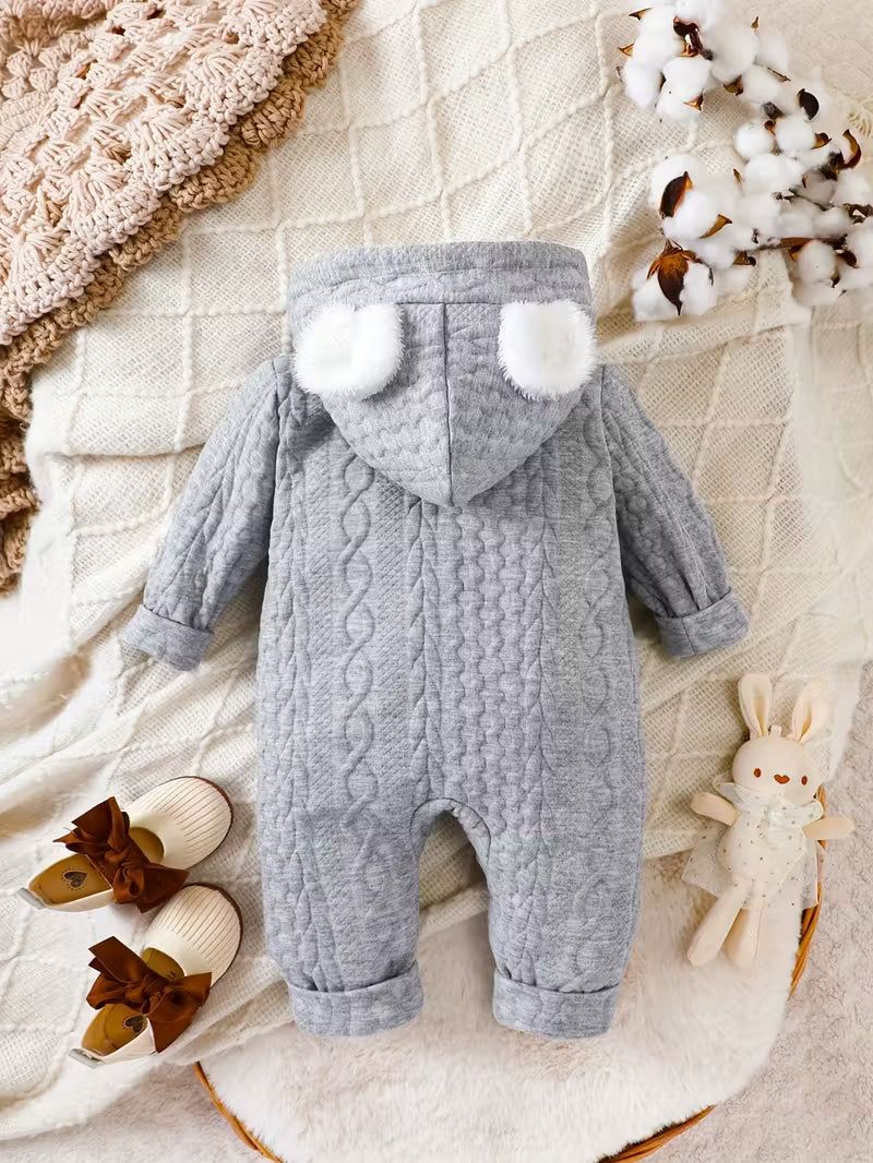 Körpə Qız üçün Rahat Qışlıq Romper – Yumşaq Parça, Cibli və Xarici Oyun üçün İdeal