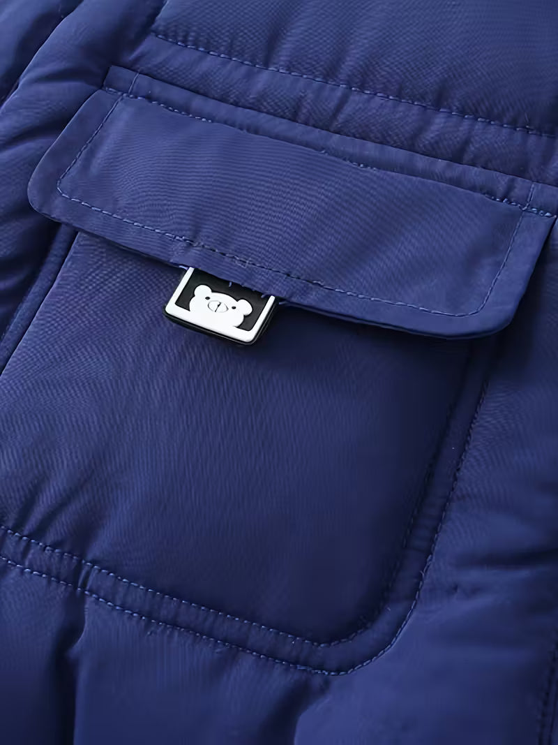 Körpə Qışlıq Kar Kostyumu, Plüş Süni Tüklü Şapka & Elastik Manjetli Tam Fermuar Ceket - Oğlanlar