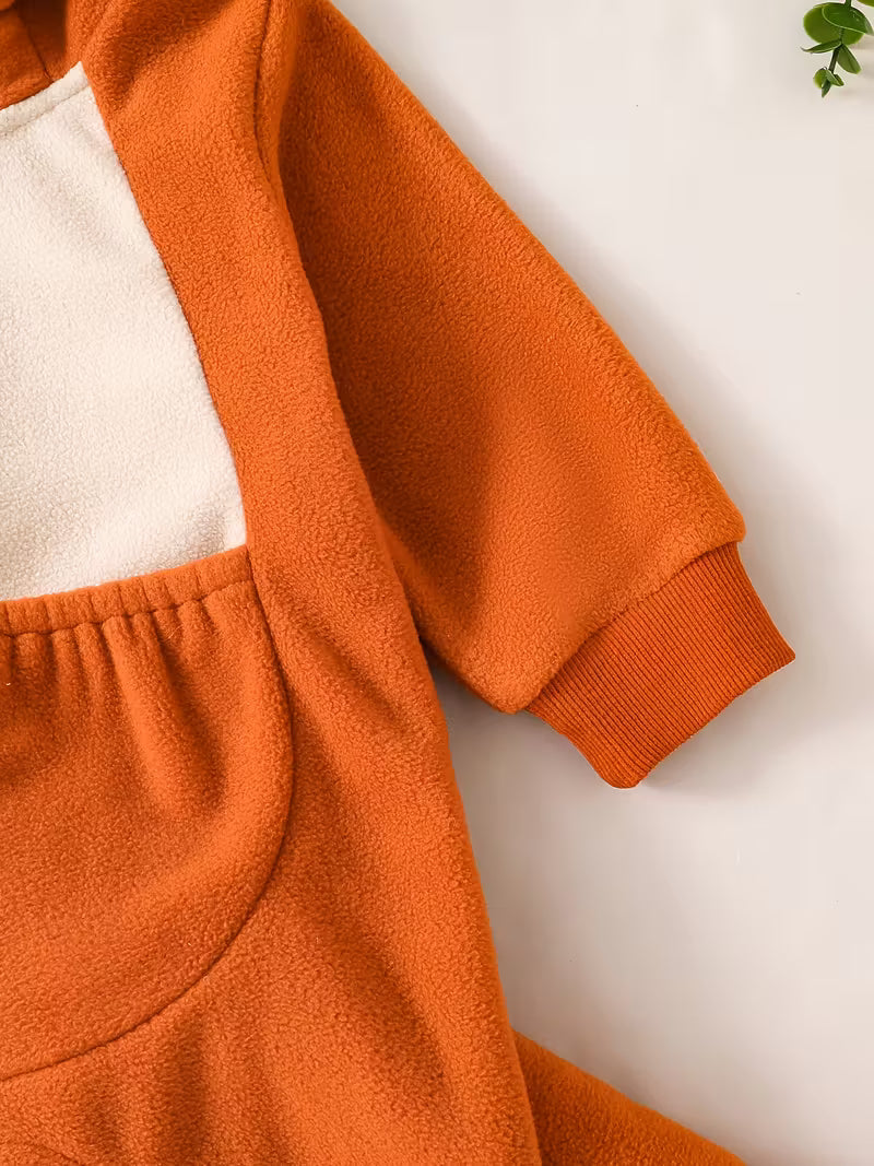 Kiçik Qız üçün Rahat Narıncı Kapüşonlu Romper, Ön Cib və Quyruq ilə - Sevimli Heyvan Dizaynı, Partilər & Oyun Vaxtı üçün Mükəmməl, Yumşaq & Rahat, Partiya Geyimi|Oyuncaq Dizayn|Uşaqların Geyimi, Açıq Hava üçün