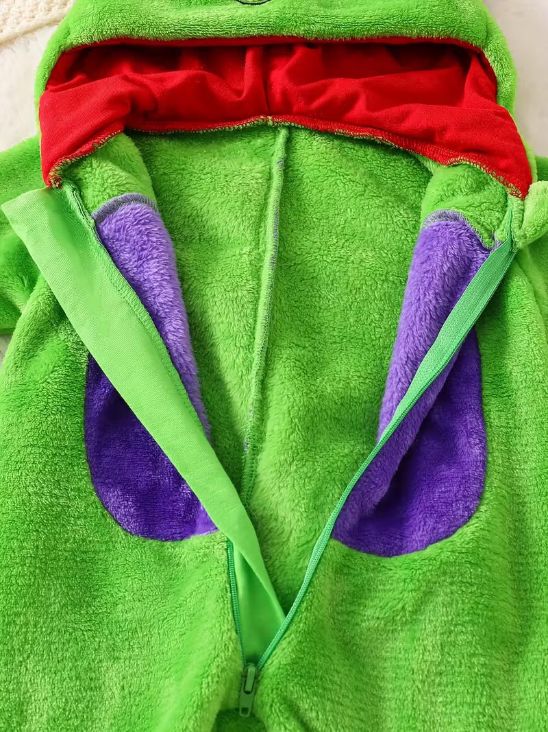 Körpə Qızlar üçün Dinozavr Başlıqlı Yumşaq Romper – Payız & Qış üçün Şirin Seçim