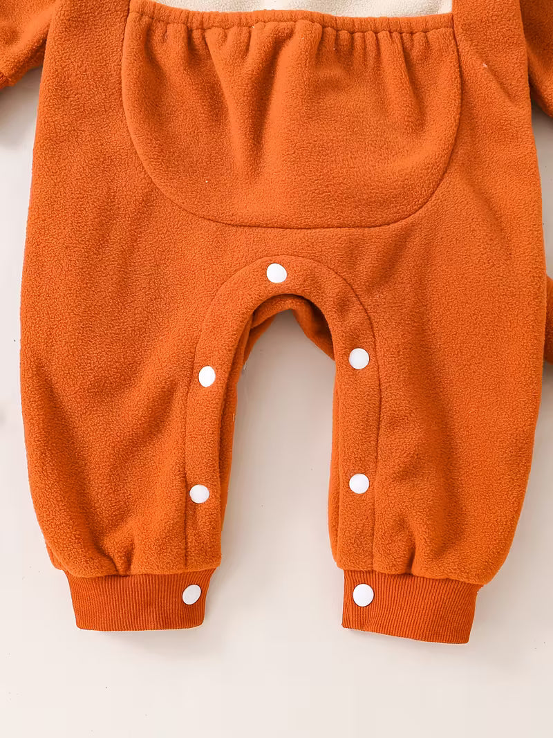 Kiçik Qız üçün Rahat Narıncı Kapüşonlu Romper, Ön Cib və Quyruq ilə - Sevimli Heyvan Dizaynı, Partilər & Oyun Vaxtı üçün Mükəmməl, Yumşaq & Rahat, Partiya Geyimi|Oyuncaq Dizayn|Uşaqların Geyimi, Açıq Hava üçün