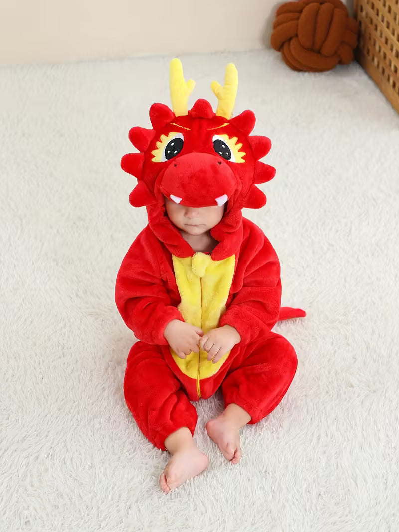 Körpələr üçün Sevimli Əjdaha Başlıqlı İsti Kombinezon – Ad Günü & Çöl üçün