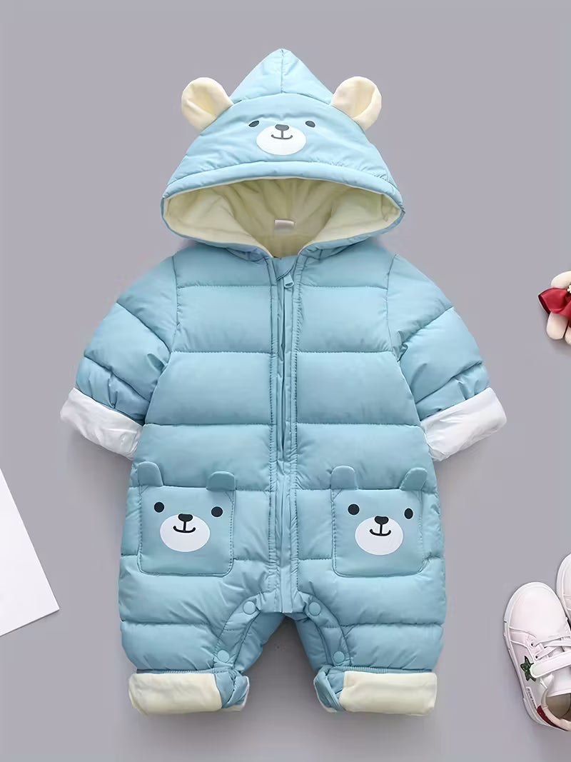 Unisex Qışlıq Ayı Başlıqlı İsti Romper – Sevimli və Rahat Xarici Geyim