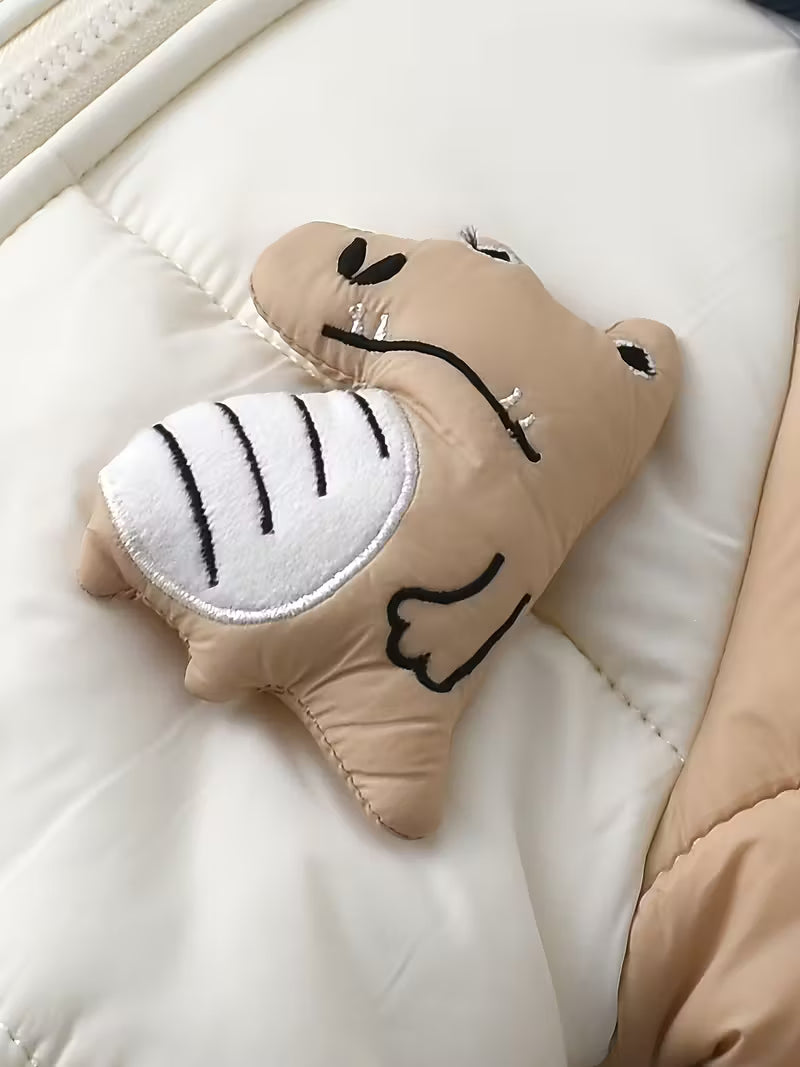 Qış Kapüşonlu Romper – Kapüşonlu, Uzun Qol, Cibli, Şirin Dinosaur Naxışlı, Mavi-Ağ, Rahat