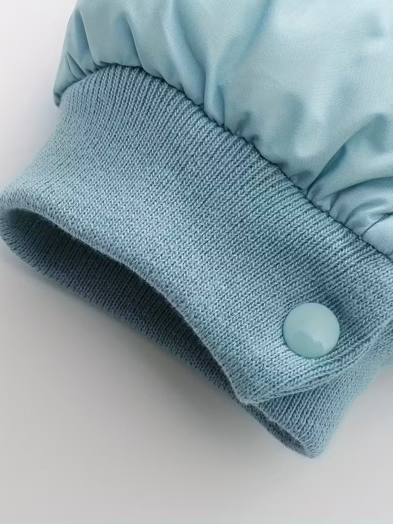 Uşaq Qış Snowsuit – Qapüşonlu, Ayı Naxışlı, Fleece Astarlı Romper, Fermuarlı Uzun Qol, 100% Polyester, Oğlan və Qız Üçün, Açıq Hava Üçün