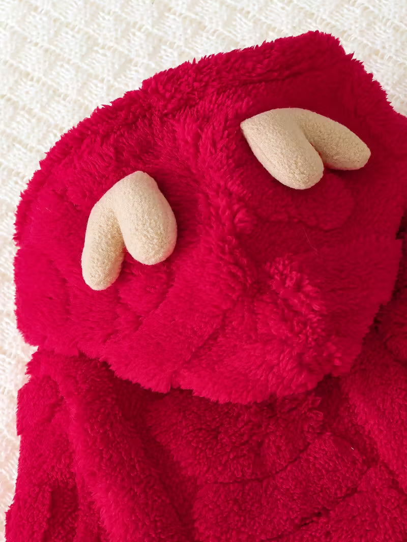 Körpələr üçün Qışlıq Plüş Geyik Başlıqlı Kombinezon – İsti & Milad Fotoşəkilləri üçün İdeal