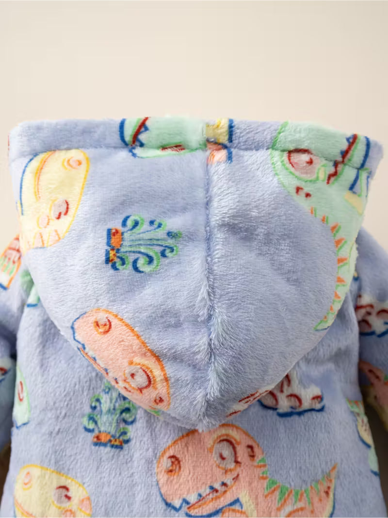 Rəngli Dinozavr Naxışlı Qız Uşaq Kapüşonlu Kombinezon – Evdə Oyun və Rahatlıq üçün İdeal