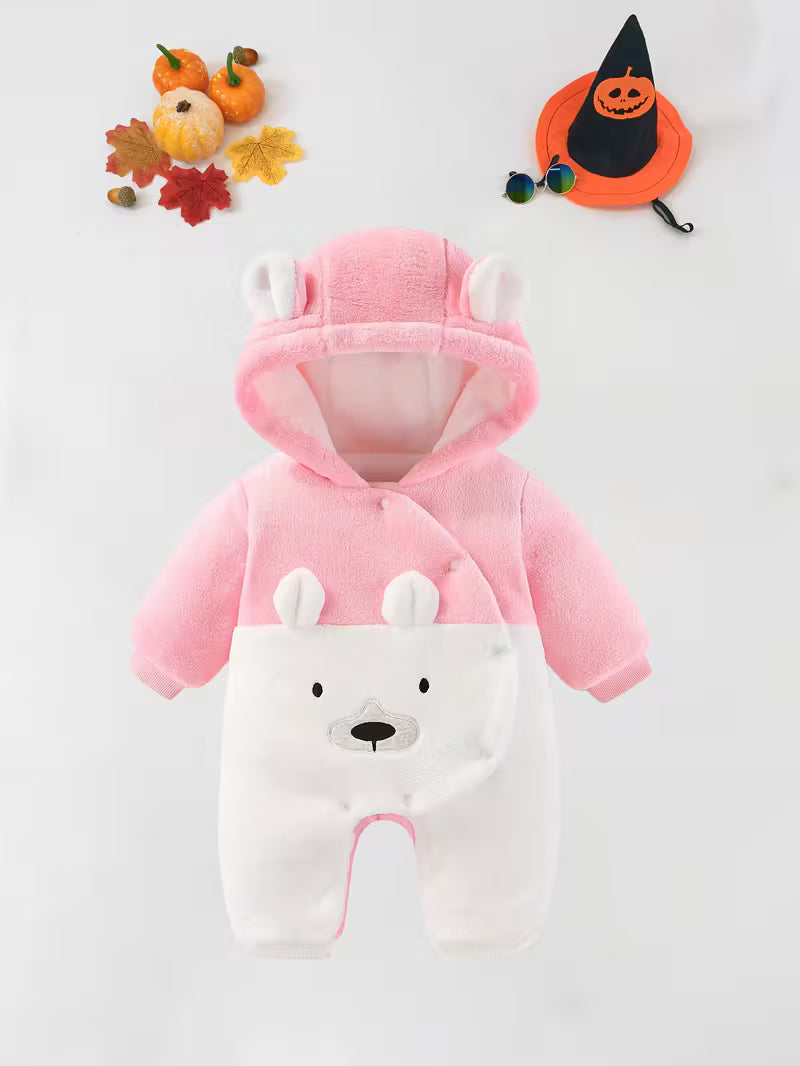 Ay Körpələr üçün Qışlıq Yumşaq Kapüşonlu Romper – Milad & Bayramlar üçün İdeal