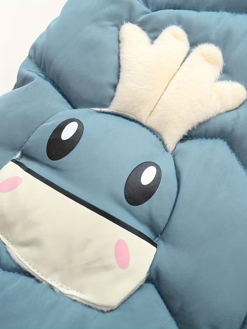 Qışlıq Kapüşonlu Körpə Snouçuiti – Şirin Cizgi Filmli Maral Naxışlı, Uzun Qollu Polyester Dolğulu, Fermuarlı, Biraz Elastik Parçalı, Körpələr üçün Şən Yeni İl Üslubunda Xarici Geyim