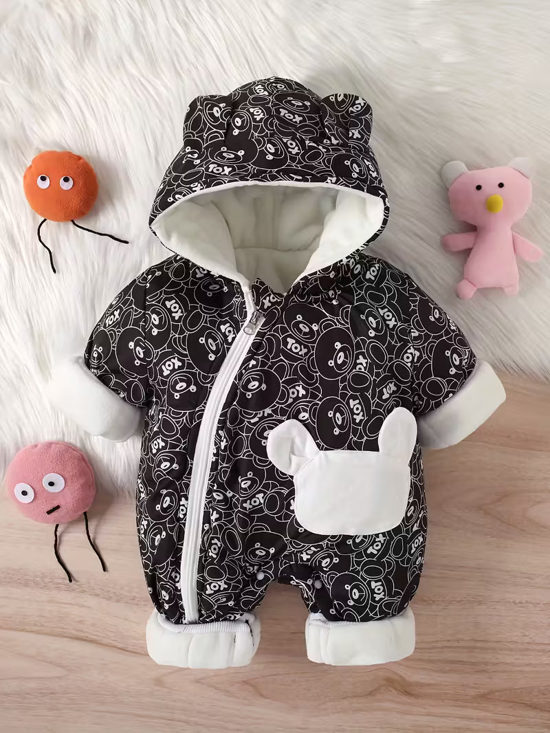 Körpələr üçün Qışlıq Fermuarlı Kombinezon – Rəng Bloklu, Yumşaq Polyester