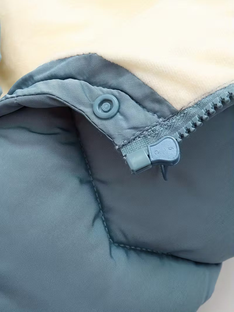 Qışlıq Kapüşonlu Körpə Snouçuiti – Şirin Cizgi Filmli Maral Naxışlı, Uzun Qollu Polyester Dolğulu, Fermuarlı, Biraz Elastik Parçalı, Körpələr üçün Şən Yeni İl Üslubunda Xarici Geyim