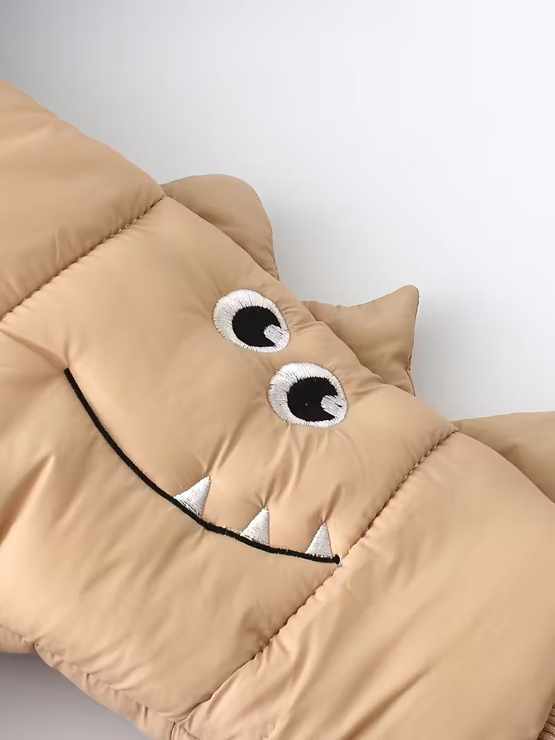 Qış Kapüşonlu Romper – Kapüşonlu, Uzun Qol, Cibli, Şirin Dinosaur Naxışlı, Mavi-Ağ, Rahat