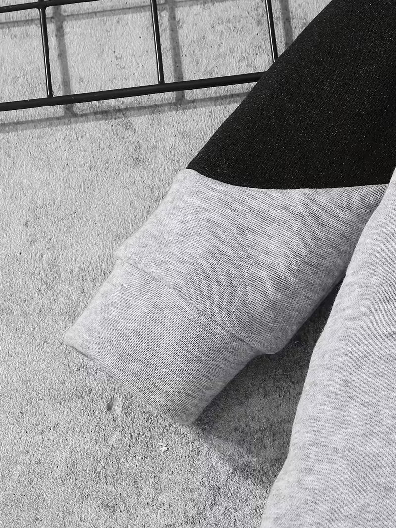 Körpə Oğlan Romper – Qara-Gri, Qalın Fleece, Kapüşonlu, İsti və Rahat, Payız/Qış Açıq Hava Geyimi