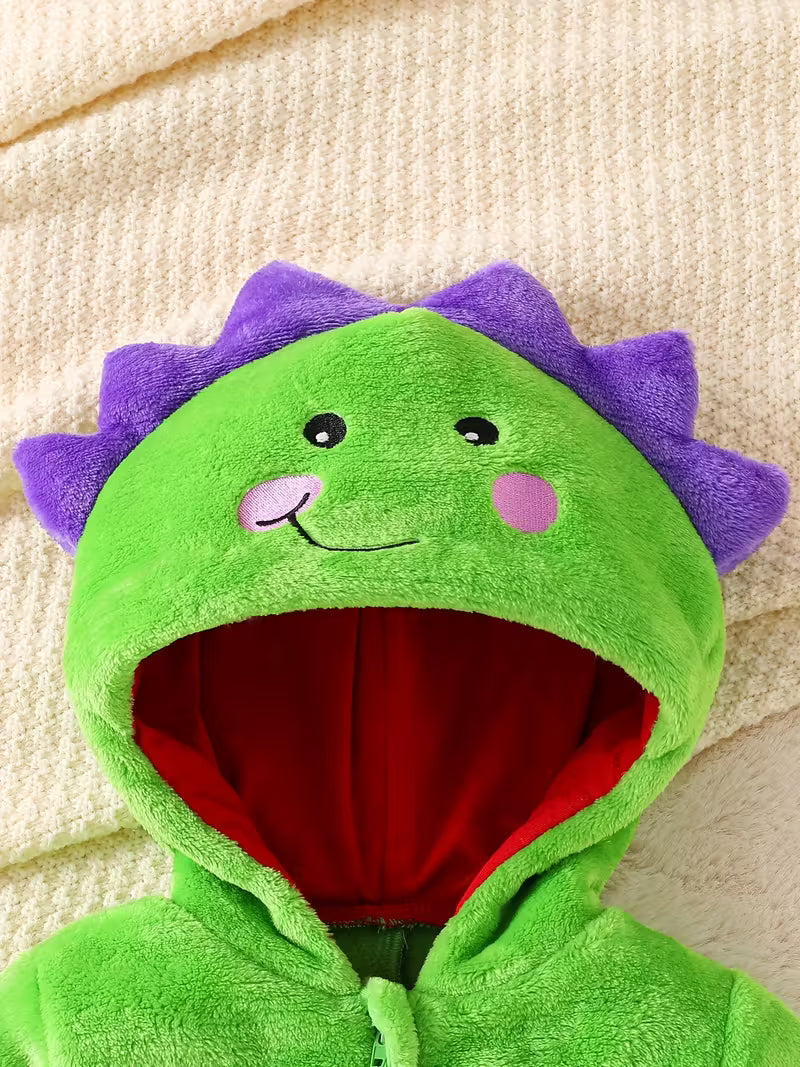 Körpə Qızlar üçün Dinozavr Başlıqlı Yumşaq Romper – Payız & Qış üçün Şirin Seçim