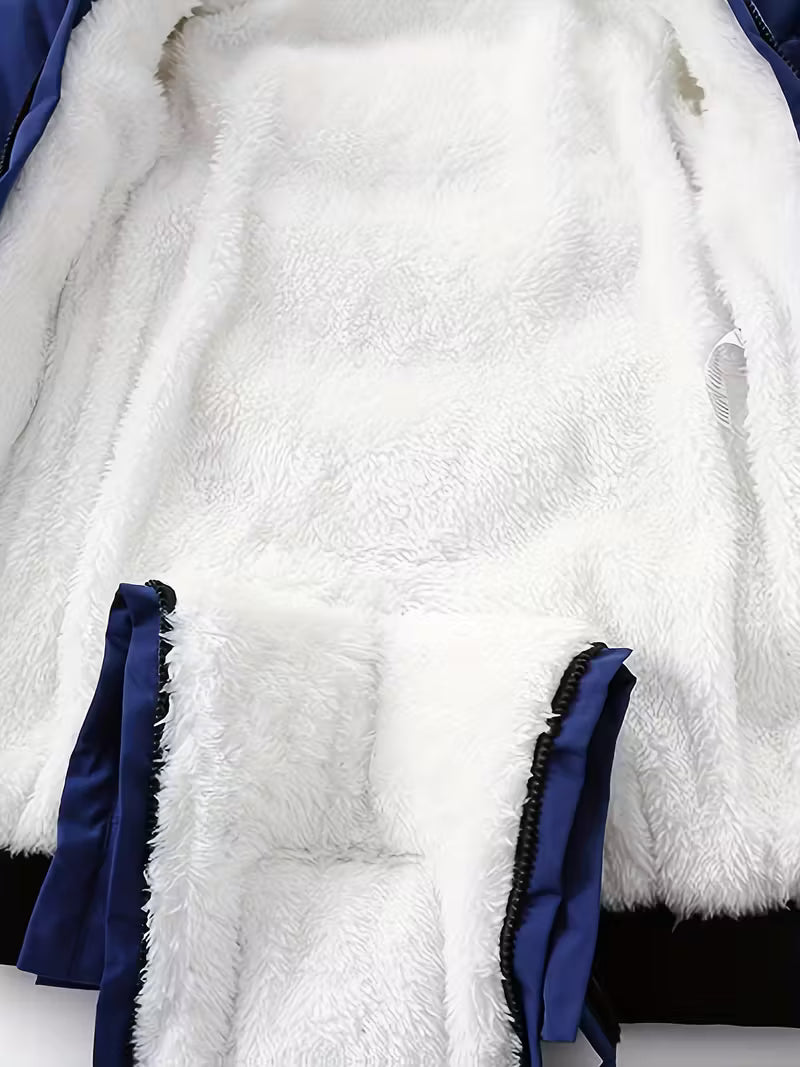 Körpə Qışlıq Kar Kostyumu, Plüş Süni Tüklü Şapka & Elastik Manjetli Tam Fermuar Ceket - Oğlanlar