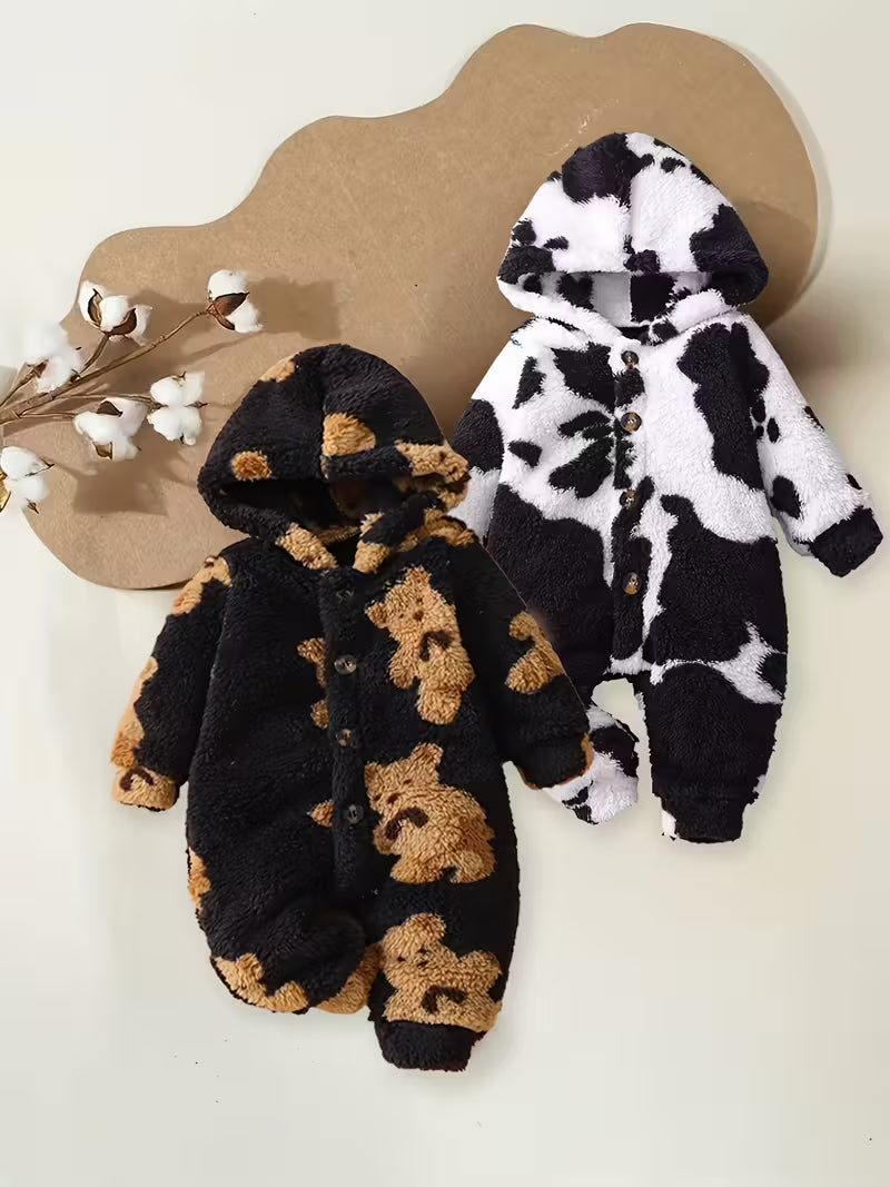 Oğlanlar üçün 2-li Qışlıq Plüş Başlıqlı Kombinezon Dəsti – Ayaqqabı & Papaqlı Rahat Seçim