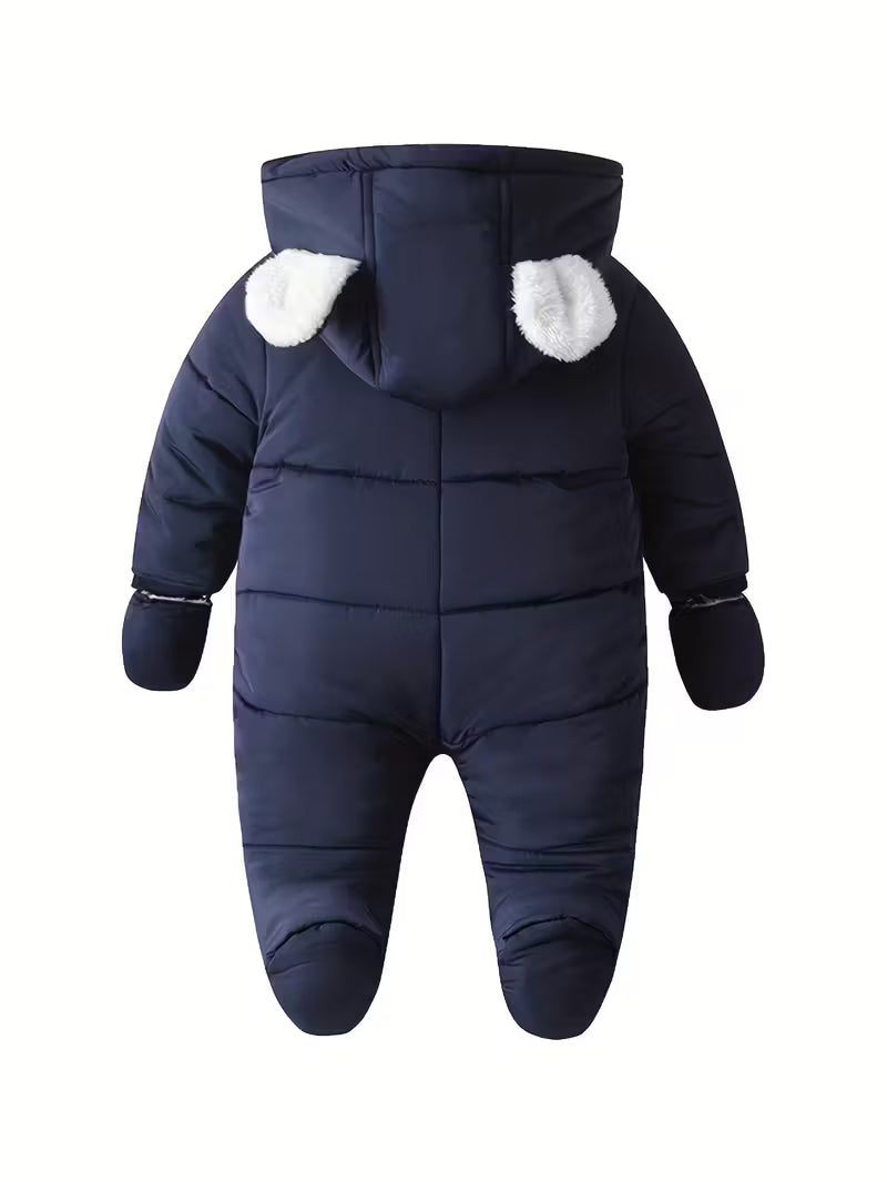 Gender-Neutral Körpə Qış Kombinezonu – Ayı Qulaqlı, Yumşaq və İsti”