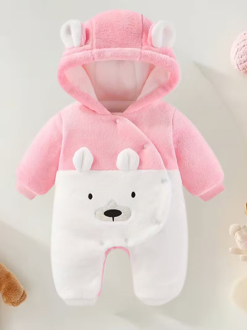 Ay Körpələr üçün Qışlıq Yumşaq Kapüşonlu Romper – Milad & Bayramlar üçün İdeal
