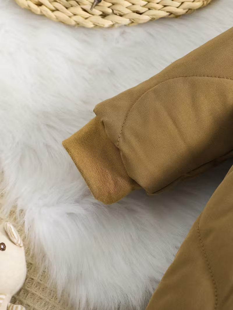 Dovşan Qulaqlı Rahat Boz Kapüşonlu Körpə Kombinezonu – Qalın Flis Astarı ilə Qışlıq Fermuarlı,