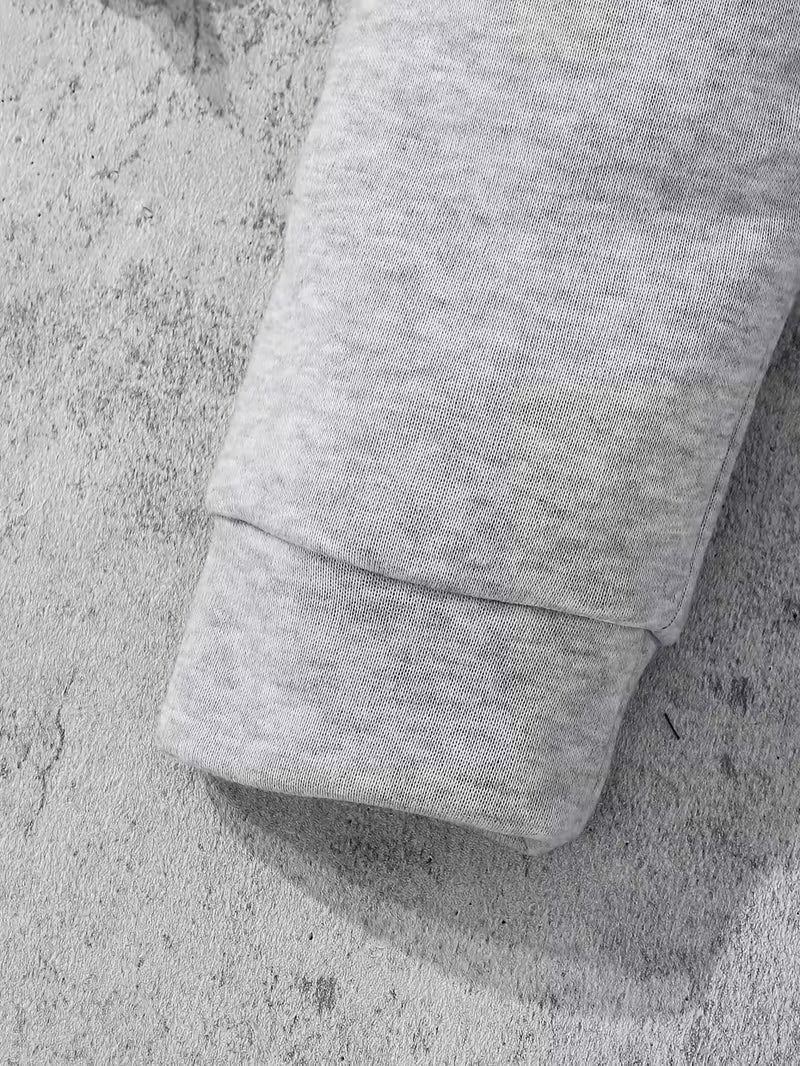 Körpə Oğlan Romper – Qara-Gri, Qalın Fleece, Kapüşonlu, İsti və Rahat, Payız/Qış Açıq Hava Geyimi