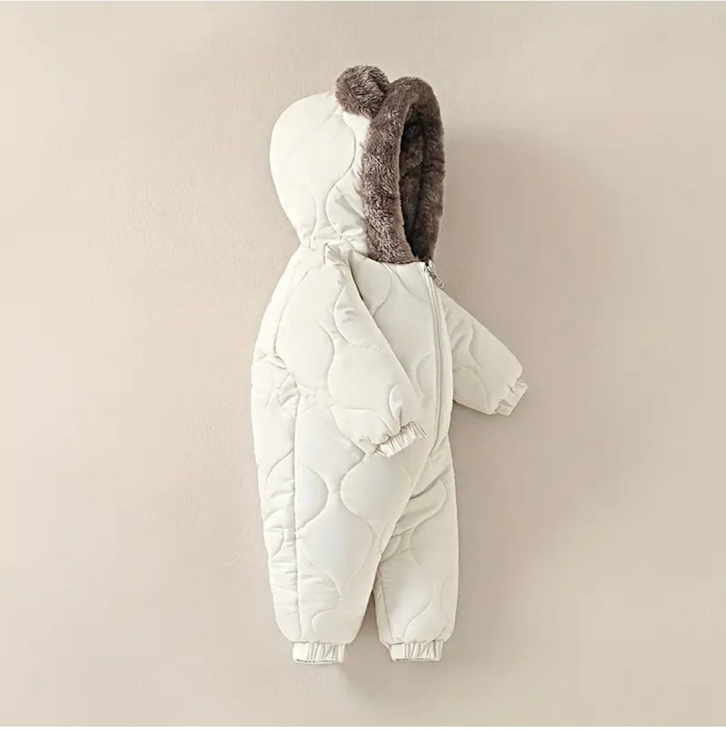 Unisex Qışlıq Flisli Kapüşonlu Romper – Uzun Qollu, Bol Kəsim, Termal, Açıq Hava üçün, Tək Rəngli, Yalnız Əl ilə Yuyulur